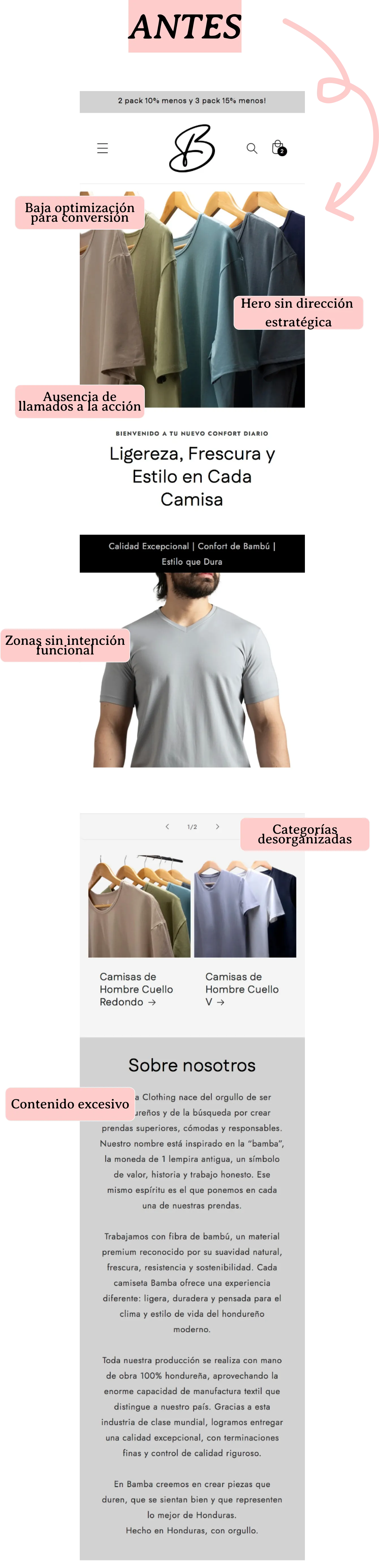 Sitio web Bamba antes de su rediseño