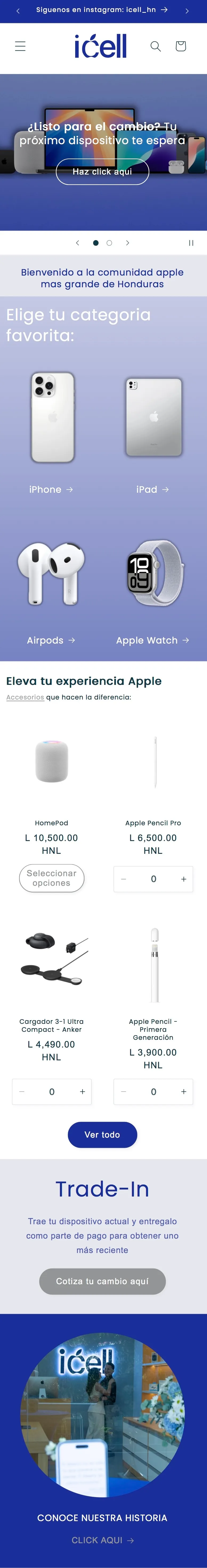 iCell mobile website screenshot