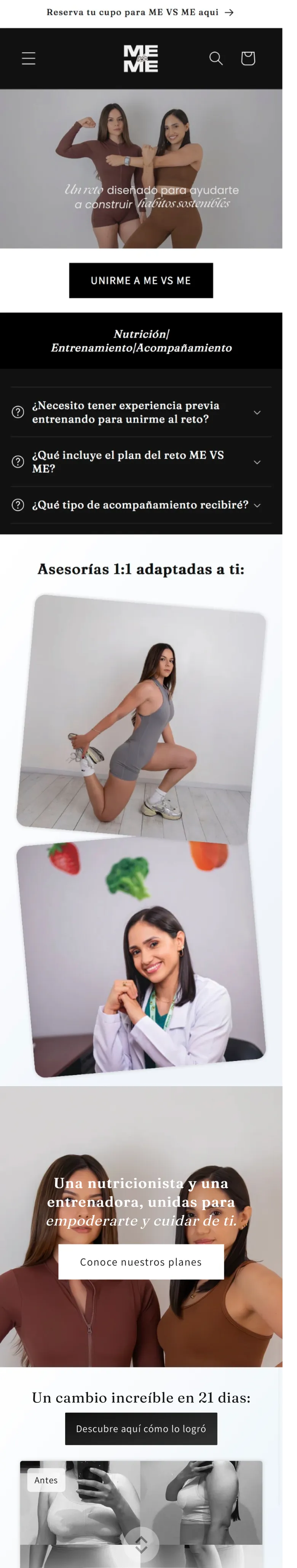 Me vs Me mobile website screenshot