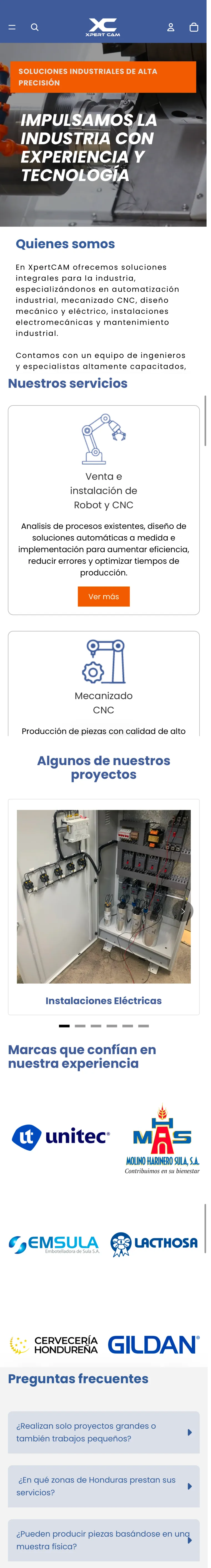 XpertCAM mobile website screenshot